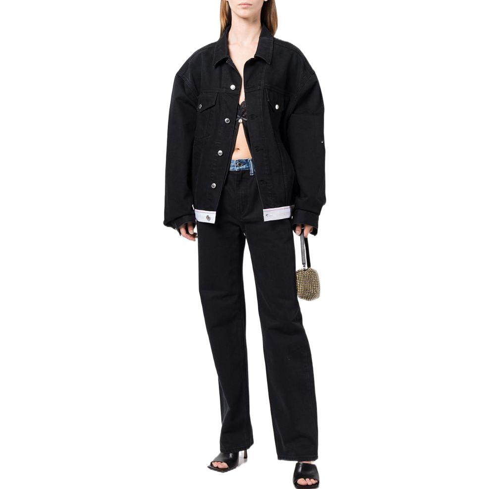 Purchase (Women) Alexander Wang FW23  Black Denim Jacket with Logo and Single-Breasted Design. 4DC1232388-011