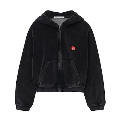 (Women) Alexander Wang FW23 Black Hoodie with Apple Logo Long Sleeves 4CC12420750-95A