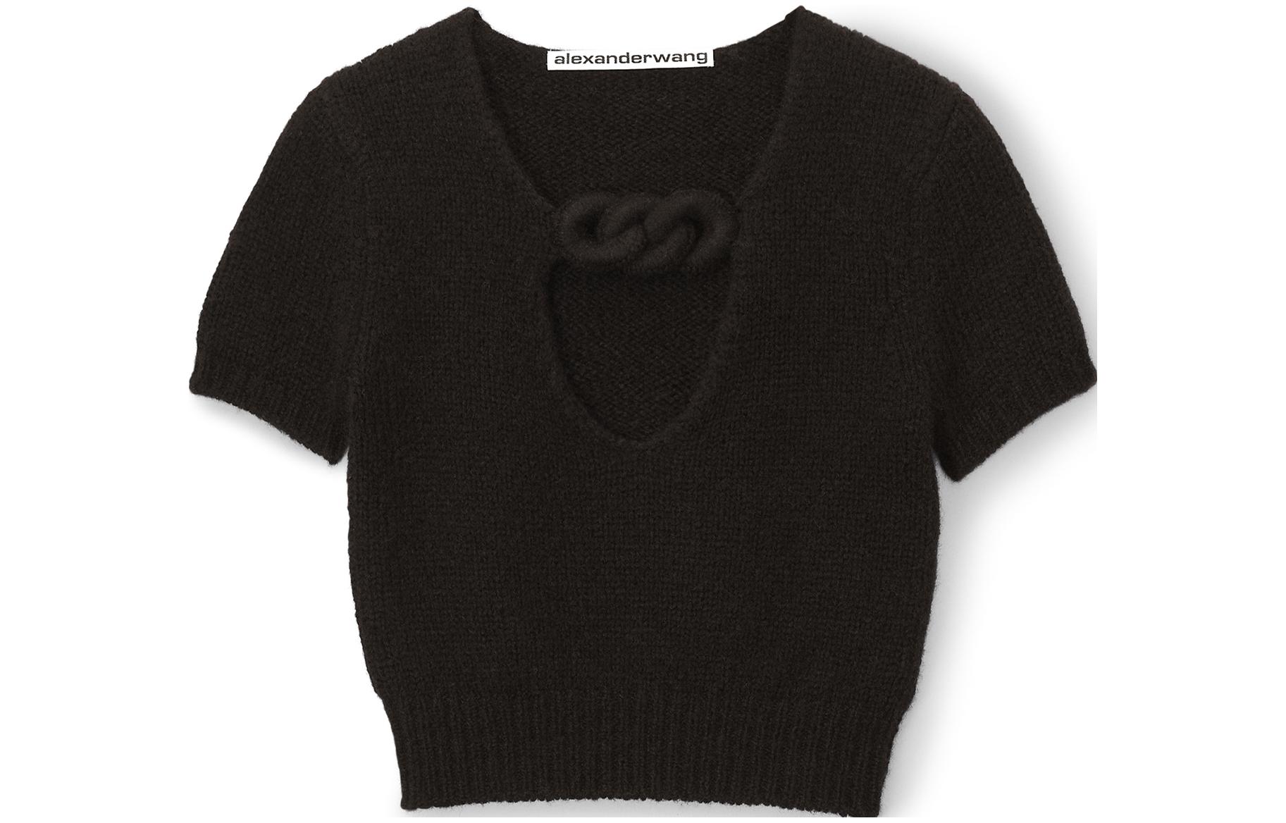 (Women) Alexander Wang FW23  Black Stretch Knit Short-Sleeve Top. 1KC4231013-001