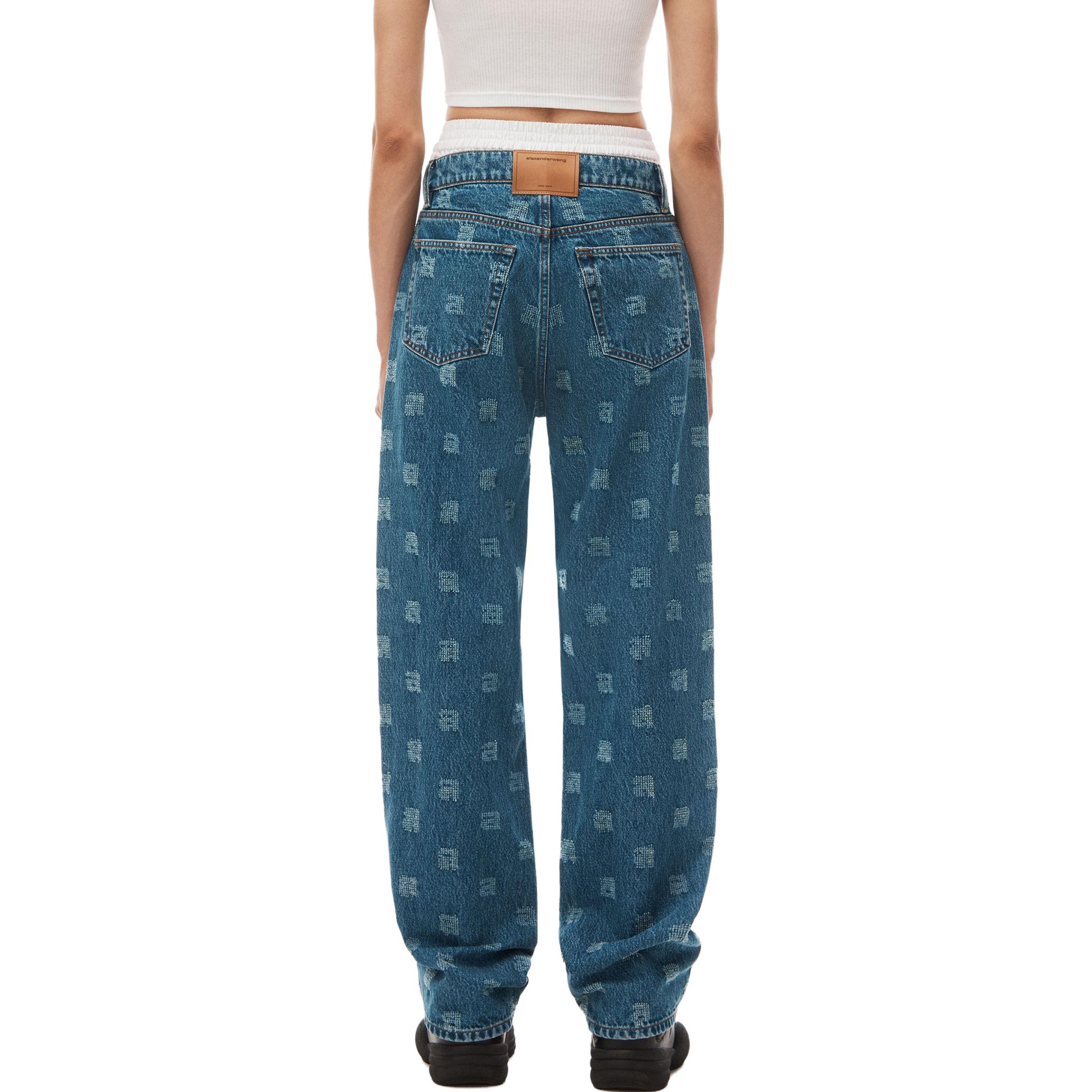 Shop (W) Alexander Wang FW23 Pantalones Cargo Azul Denim Pierna Ancha con Logo Cremallera. 4DC4234122-401