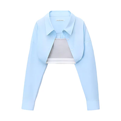 (Women) Alexander Wang FW23 Cropped Long-Sleeve Shirt Teal Blue. 4WC4231417-423