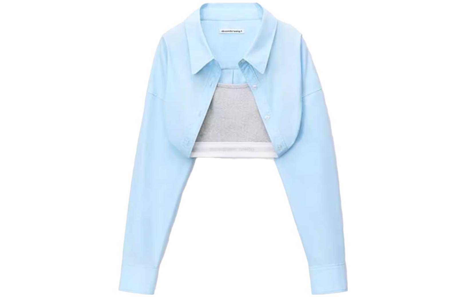 Order (Women) Alexander Wang FW23  Cropped Long-Sleeve Shirt Teal Blue. 4WC4231417-423