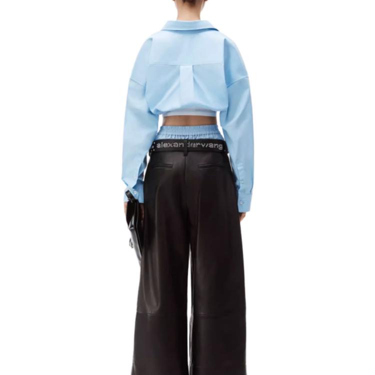 Shop (Women) Alexander Wang FW23  Cropped Long-Sleeve Shirt Teal Blue. 4WC4231417-423