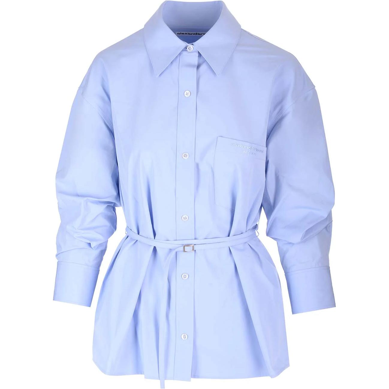 (Women) Alexander Wang FW23  Light Blue Button-Up Cotton Shirt with Waist Tie. 1WC4231850-450