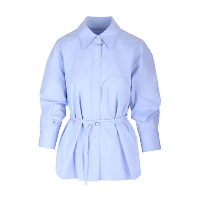 (Women) Alexander Wang FW23 Light Blue Button-Up Cotton Shirt with Waist Tie. 1WC4231850-450