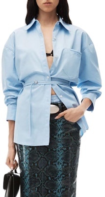 (Women) Alexander Wang FW23 Light Blue Button-Up Cotton Shirt with Waist Tie. 1WC4231850-450 Purchase (Women) Alexander Wang FW23 Light Blue Button-Up Cotton Shirt with Waist Tie. 1WC4231850-450