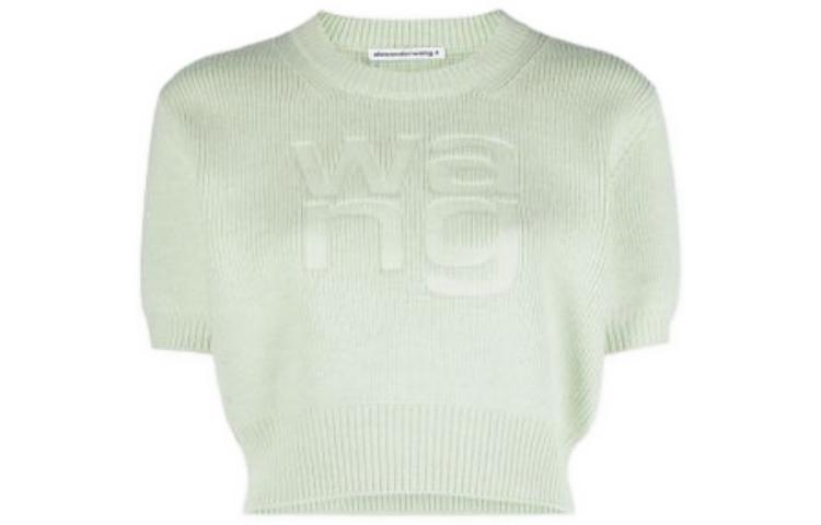 Order (W) Alexander Wang FW23 Crewneck Sweater Rajut Oversized Hijau dengan Letter Print 4KC4231021-339