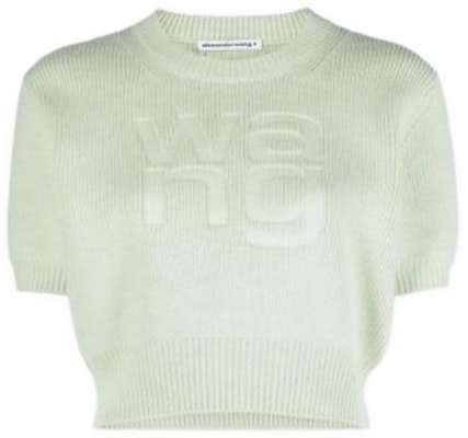 (Women) Alexander Wang FW23 Oversized Knit Sweater Green Crewneck Letter Print 4KC4231021-339 Order (Women) Alexander Wang FW23 Oversized Knit Sweater Green Crewneck Letter Print 4KC4231021-339