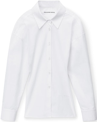 (Women) Alexander Wang FW23 White Cotton Cinched Button-Up Shirt with Ribbed Trim 1WC1241869-100 Buy (Women) Alexander Wang FW23 White Cotton Cinched Button-Up Shirt with Ribbed Trim 1WC1241869-100