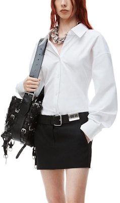 (Women) Alexander Wang FW23 White Cotton Cinched Button-Up Shirt with Ribbed Trim 1WC1241869-100 Purchase (Women) Alexander Wang FW23 White Cotton Cinched Button-Up Shirt with Ribbed Trim 1WC1241869-100