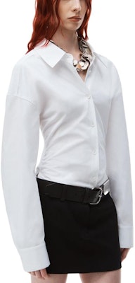 (Women) Alexander Wang FW23 White Cotton Cinched Button-Up Shirt with Ribbed Trim 1WC1241869-100 Details for (Women) Alexander Wang FW23 White Cotton Cinched Button-Up Shirt with Ribbed Trim 1WC1241869-100