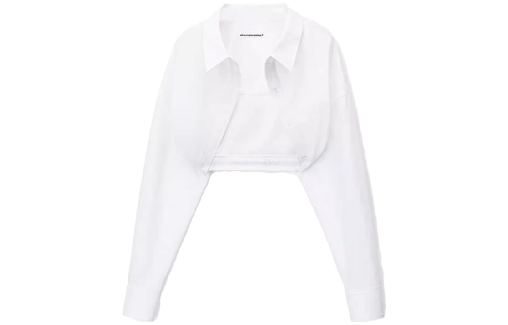 (Women) Alexander Wang FW23  White Cropped Long-Sleeve Shirt 4WC4231417-100