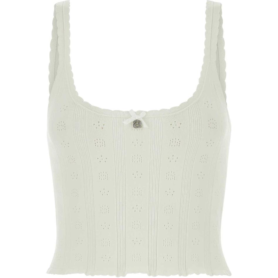 (Women) Alexander Wang FW23  White Lace Trim Bow Camisole Tank Top. 4KC3231023-104