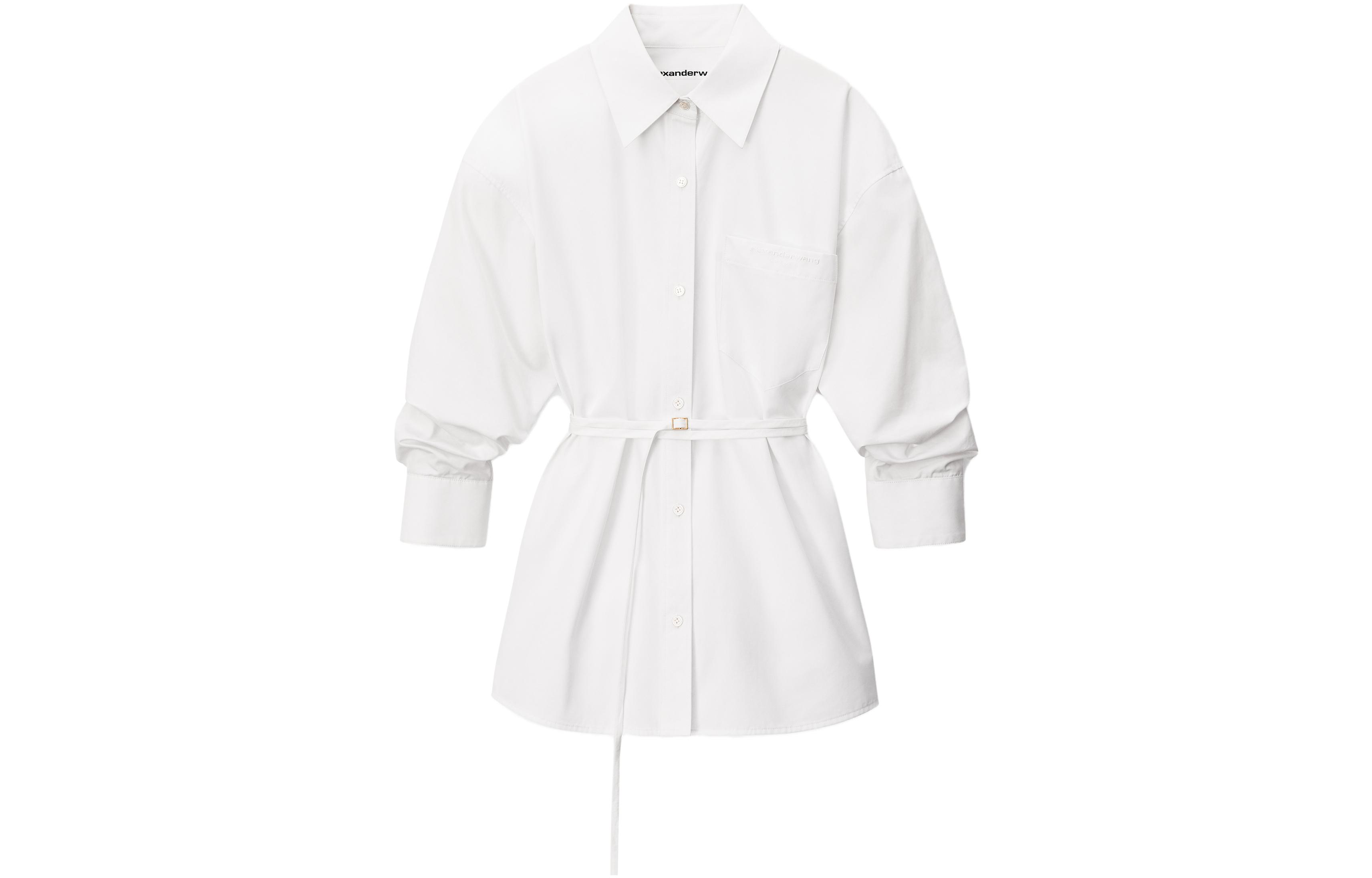 (Women) Alexander Wang FW23  White Waist-Tied Cotton Button-Up Shirt 1WC4231850-100