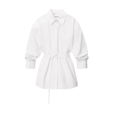 (Women) Alexander Wang FW23 White Waist-Tied Cotton Button-Up Shirt 1WC4231850-100