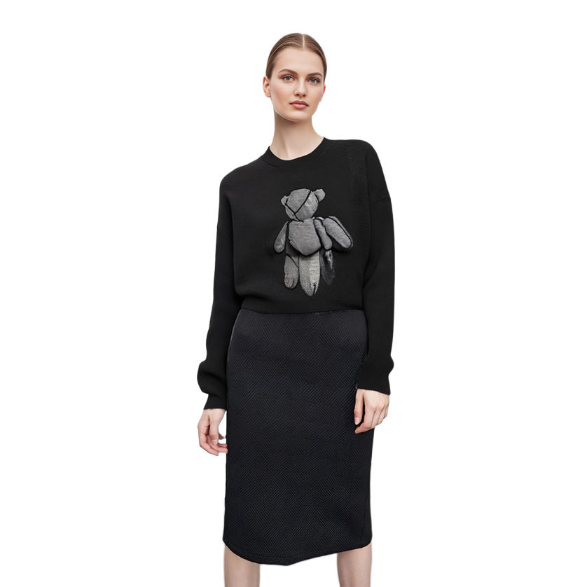 Shop (W) Alexander Wang FW23 Beiress Abu-abu Crewneck Sweater Atasan. 1KC4231010-063