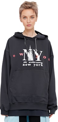 (W) 亚历山大王 FW23 字母印花休闲连帽衫 黑色 UDC4231611011 4