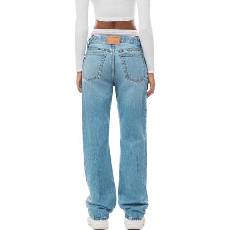 Shop (Women) Alexander Wang FW23 Patchwork Layered Loose Fit Wide-Leg Jeans Women Blue 4DC4234171-486
