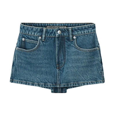 (Women) Alexander Wang FW23 Washed Denim Mini Skirt Deep Blue 4DC3235595-401