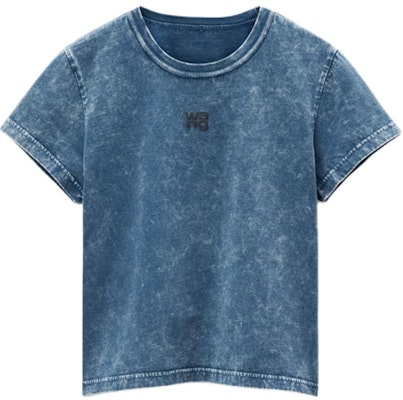 (Women) Alexander Wang FW24 Acid Wash Black Logo Short Sleeve T-Shirt. 4CC3241521424A Order (Women) Alexander Wang FW24 Acid Wash Black Logo Short Sleeve T-Shirt. 4CC3241521424A