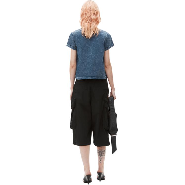 Shop (Women) Alexander Wang FW24  Acid Wash Black Logo Short Sleeve T-Shirt. 4CC3241521424A