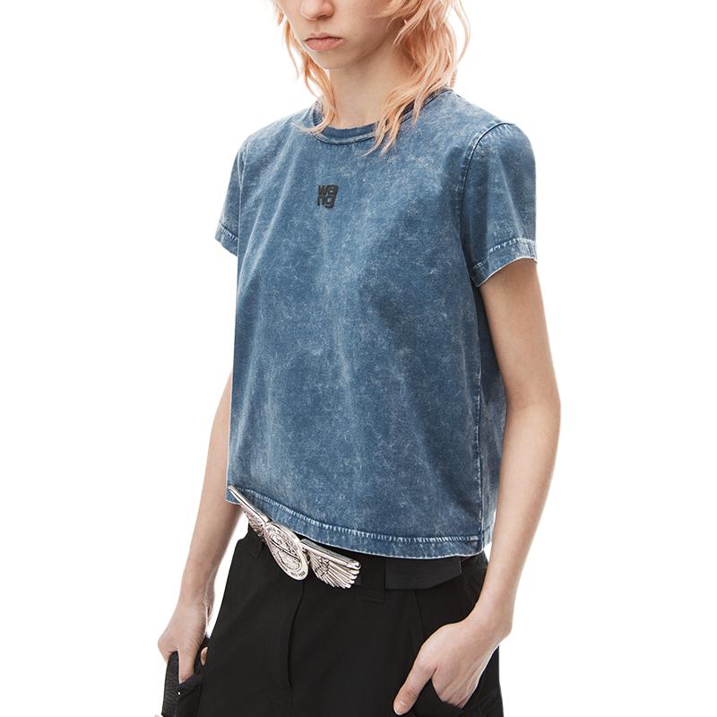 Purchase (Women) Alexander Wang FW24  Acid Wash Black Logo Short Sleeve T-Shirt. 4CC3241521424A