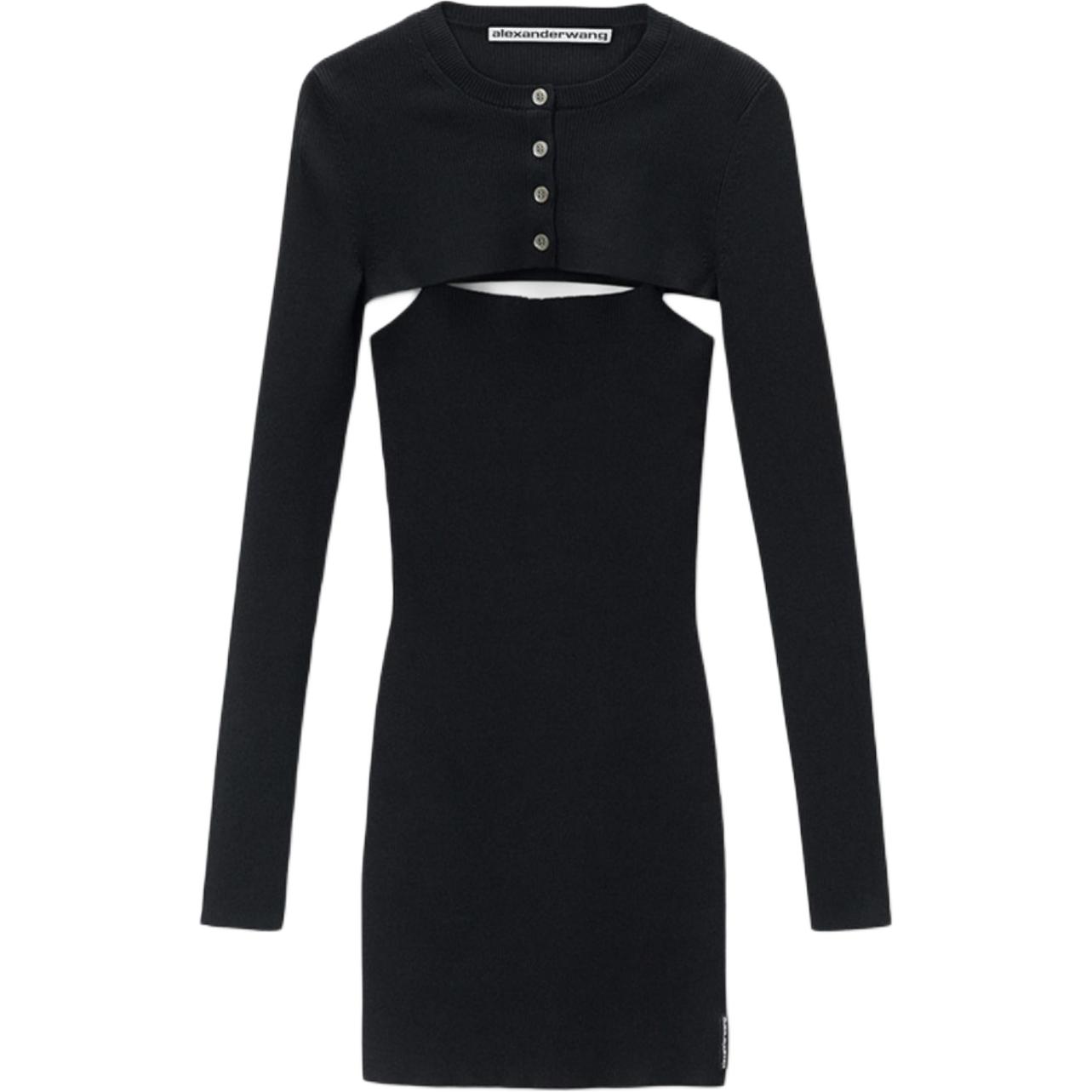 Order (W) Conjunto Alexander Wang FW24 Vestido Slip y Top Negro de Punto Manga Larga. 1KC3246059001