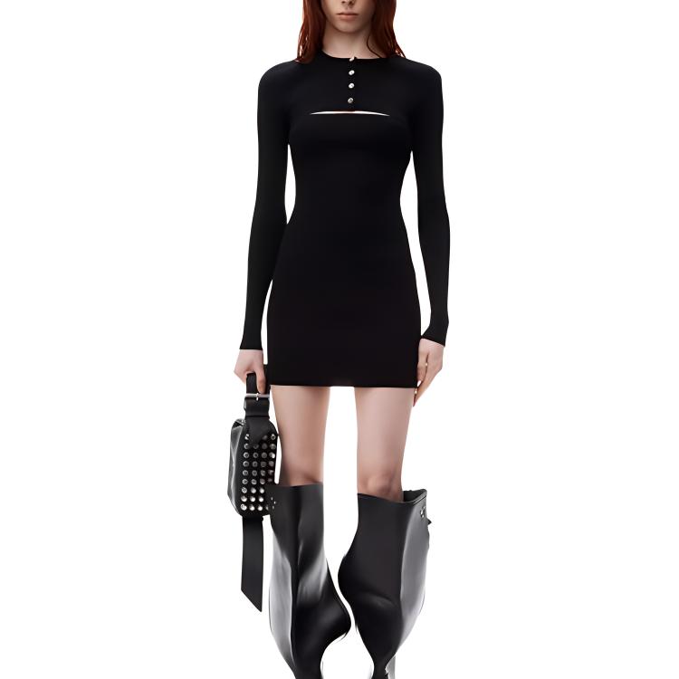 Lookbook (W) Conjunto Alexander Wang FW24 Vestido Slip y Top Negro de Punto Manga Larga. 1KC3246059001