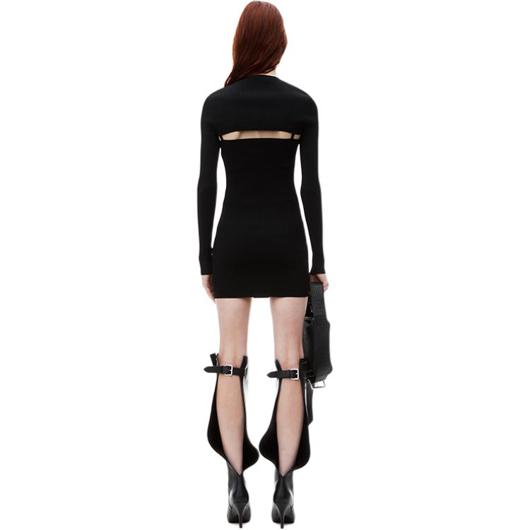 Shop (W) Conjunto Alexander Wang FW24 Vestido Slip y Top Negro de Punto Manga Larga. 1KC3246059001