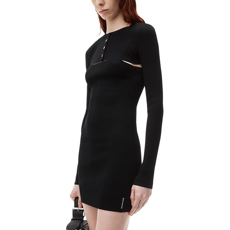 Purchase (W) Conjunto Alexander Wang FW24 Vestido Slip y Top Negro de Punto Manga Larga. 1KC3246059001