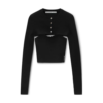 (Women) Alexander Wang FW24 Black Knitted Ribbed Tank & Cardigan Set Casual Wear 1KC3241060001