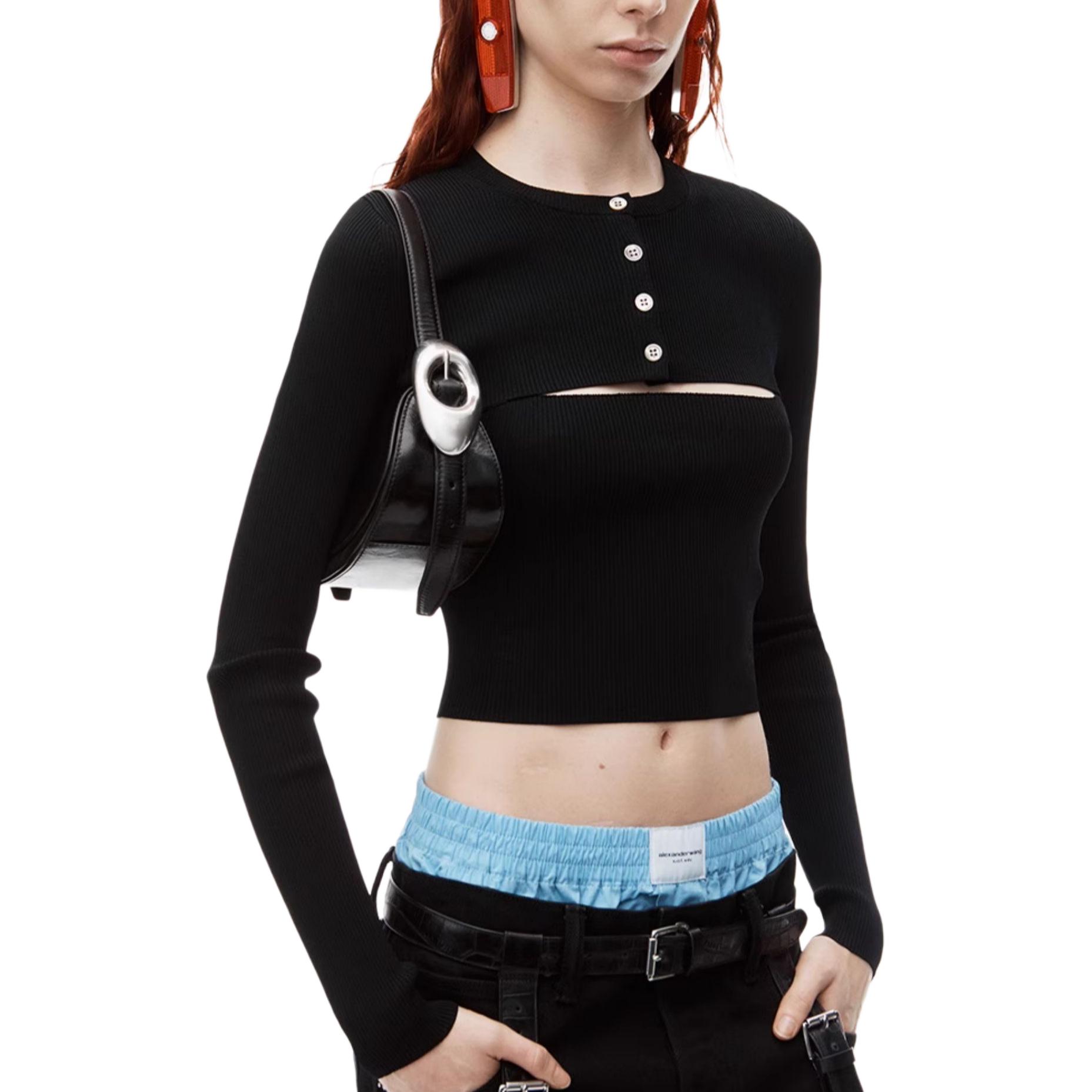 Purchase (Women) Alexander Wang FW24  Black Knitted Ribbed Tank & Cardigan Set Casual Wear 1KC3241060001