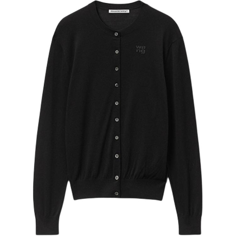 (Women) Alexander Wang FW24  Black Logo Embossed Knit Long Sleeve Sweater 4KC3243017001