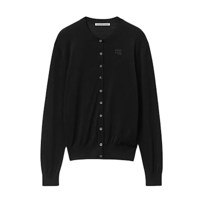 (Women) Alexander Wang FW24 Black Logo Embossed Knit Long Sleeve Sweater 4KC3243017001