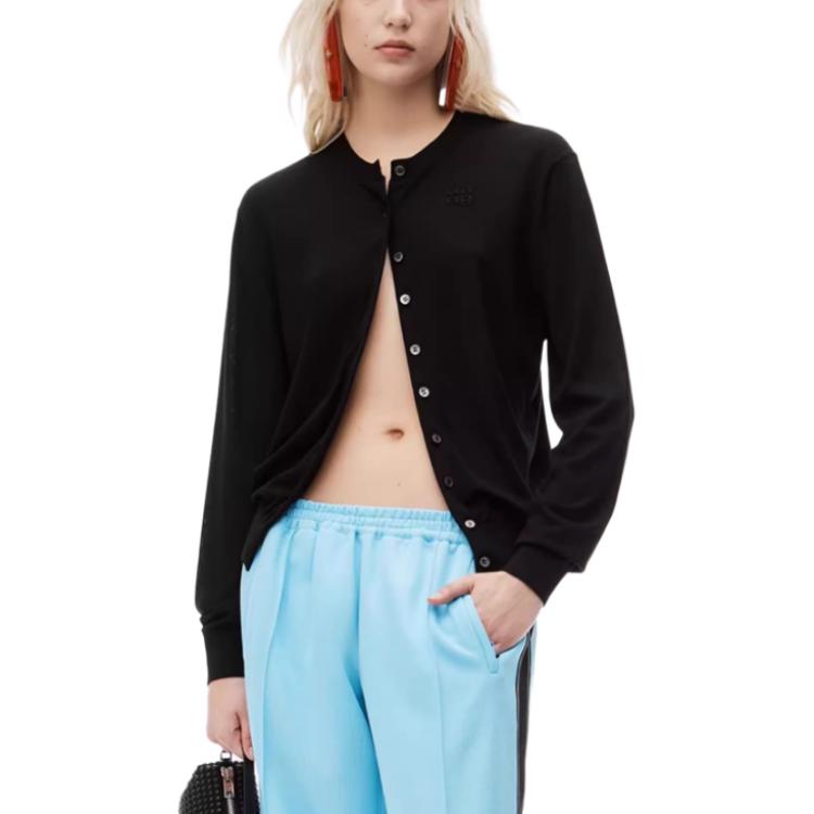 Lookbook (Women) Alexander Wang FW24  Black Logo Embossed Knit Long Sleeve Sweater 4KC3243017001