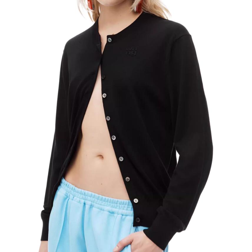 Purchase (Women) Alexander Wang FW24  Black Logo Embossed Knit Long Sleeve Sweater 4KC3243017001