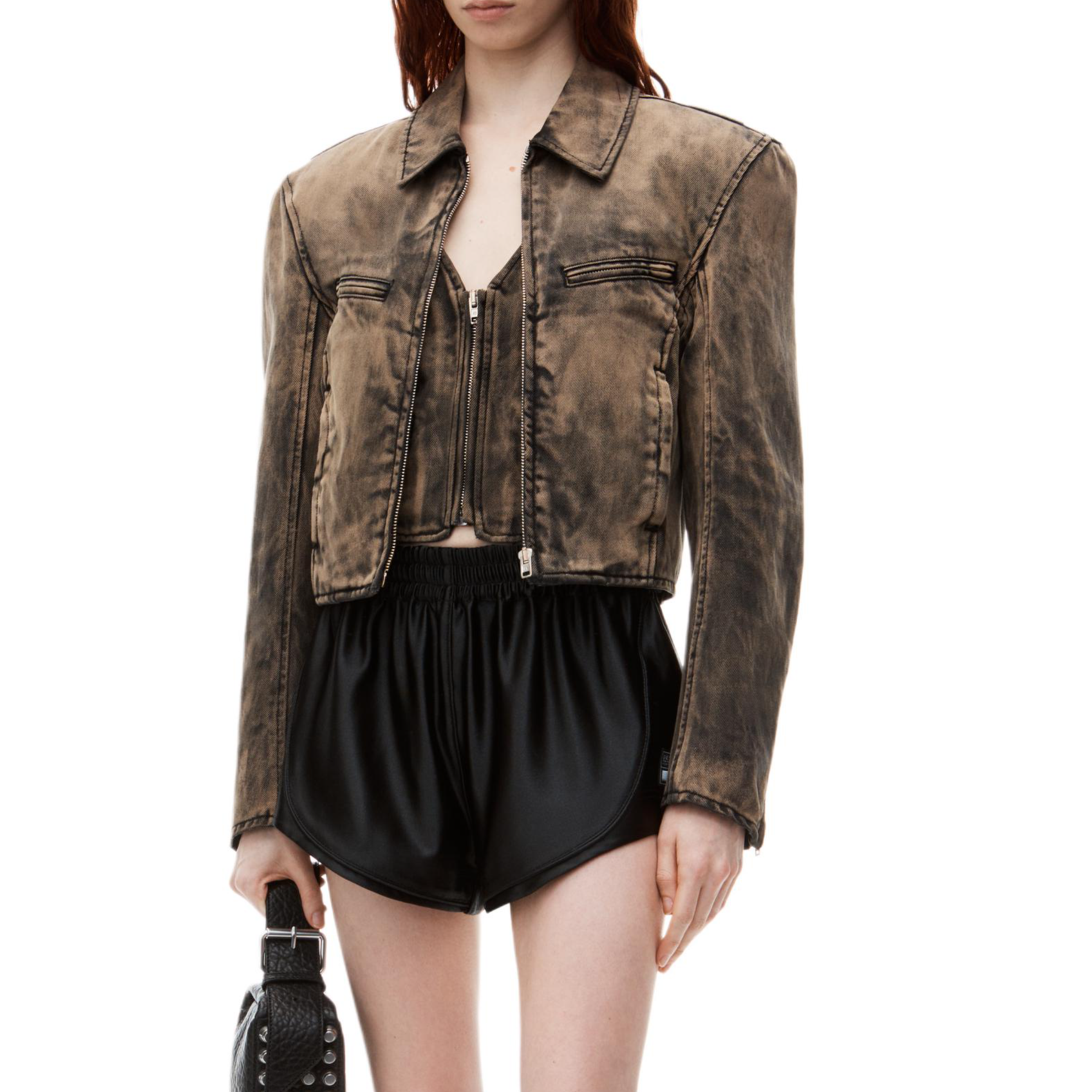 Shop (Women) Alexander Wang FW24  Black Minimalist Elastic Relaxed Fit Shorts 4CC3244389001