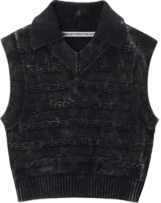 (W) アレキサンダー ワン FW24 ブラック リブ ロゴ Vネック ニット ベスト 1KC3241058015B Buy (W) アレキサンダー ワン FW24 ブラック リブ ロゴ Vネック ニット ベスト 1KC3241058015B