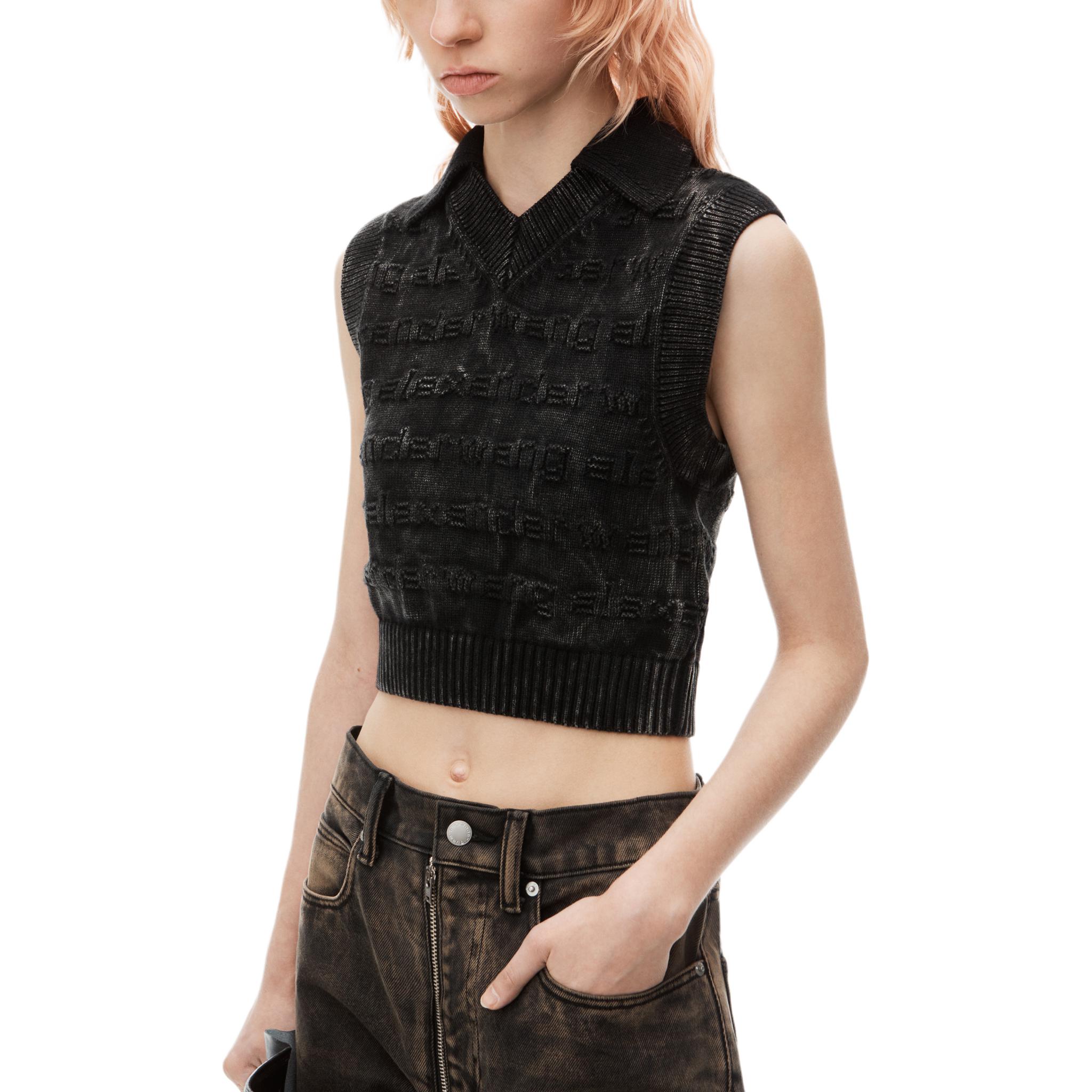 Details for (W) アレキサンダー ワン FW24 ブラック リブ ロゴ Vネック ニット ベスト 1KC3241058015B