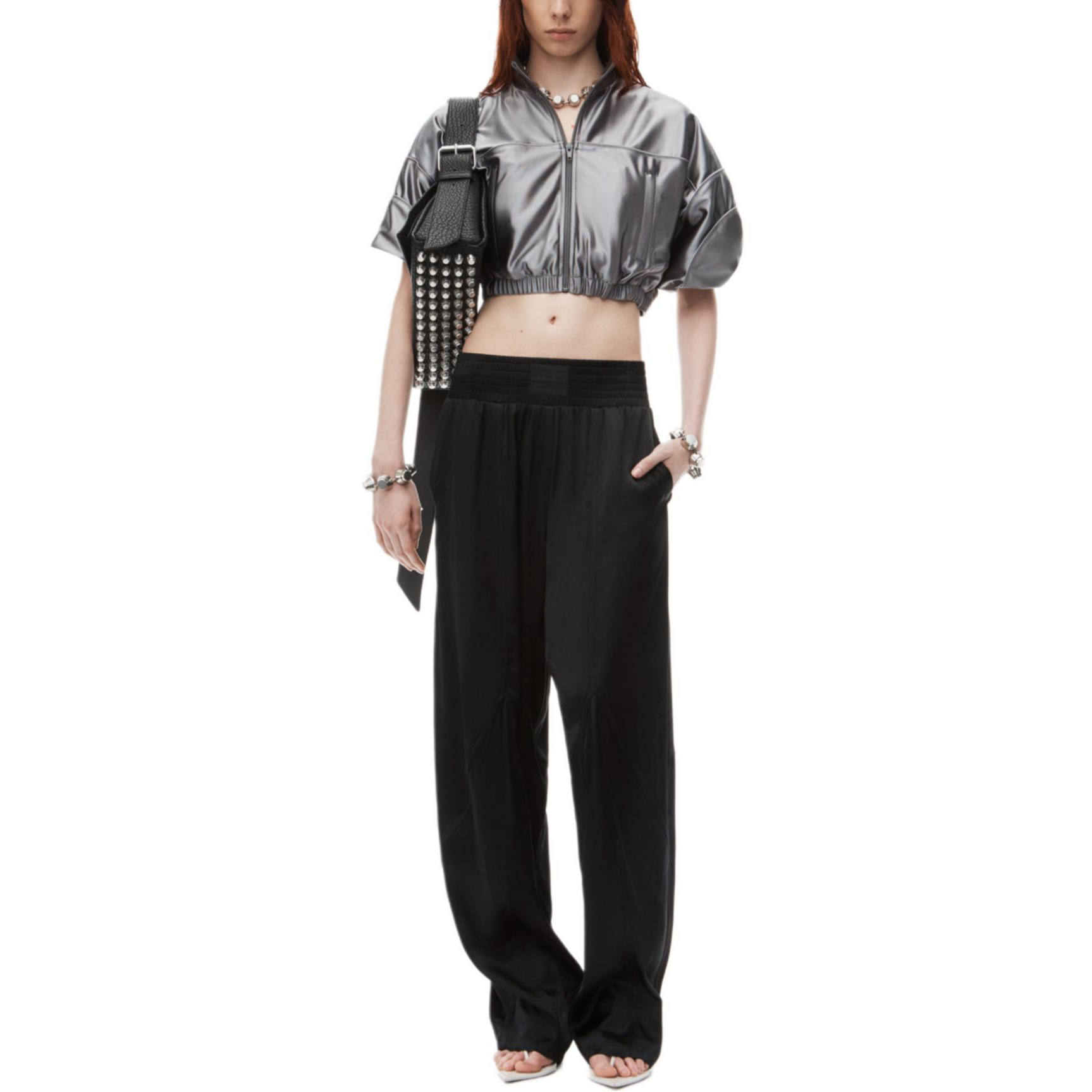 (Women) Alexander Wang FW24  Black Satin Knit Wide-Leg Relaxed Trousers 1WC3244740001 圖 3