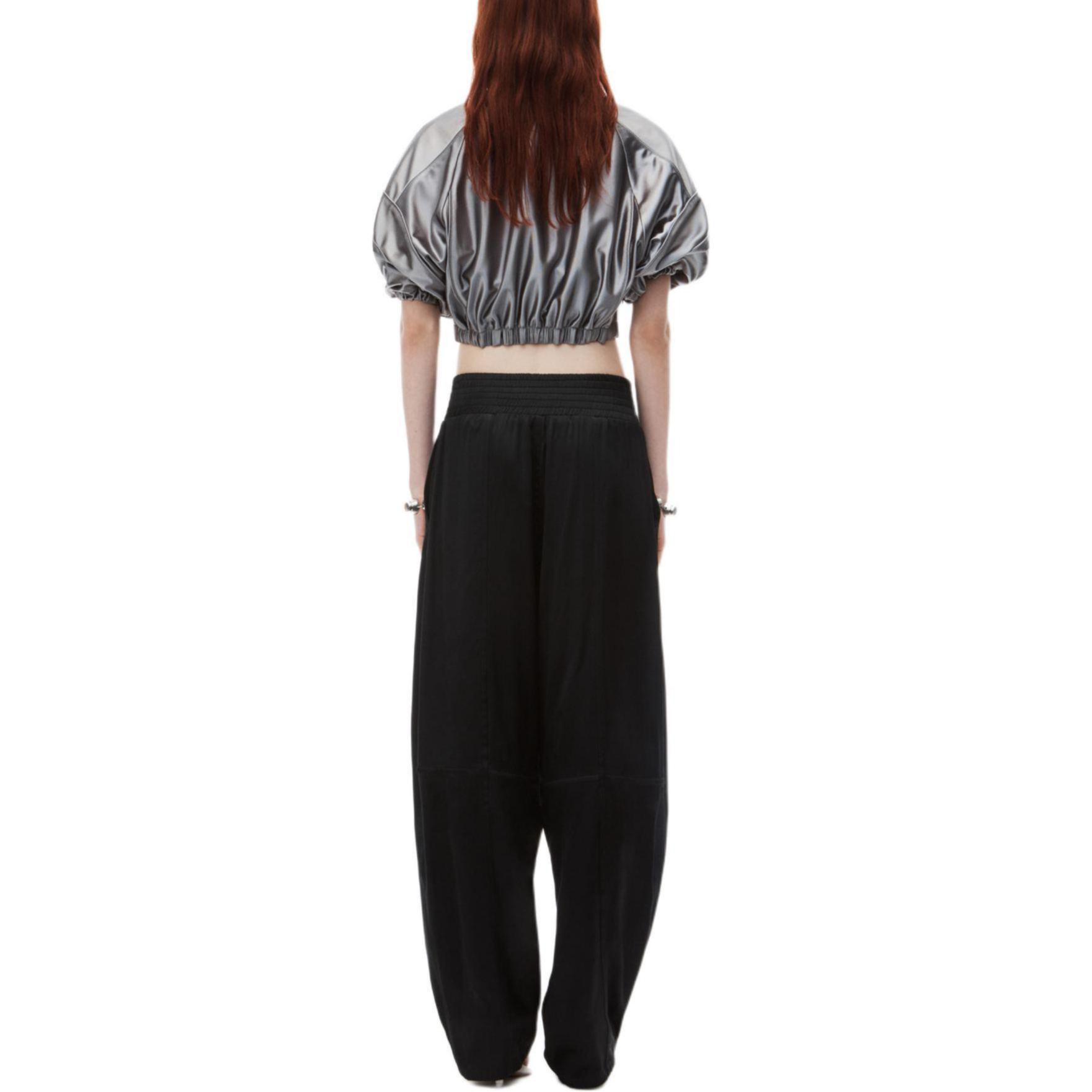 (Women) Alexander Wang FW24  Black Satin Knit Wide-Leg Relaxed Trousers 1WC3244740001 圖 4