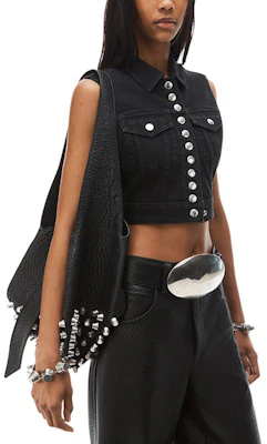 (Women) Alexander Wang FW24 Black Slim Fit Denim Biker Vest. 4DC4241506011 Purchase (Women) Alexander Wang FW24 Black Slim Fit Denim Biker Vest. 4DC4241506011