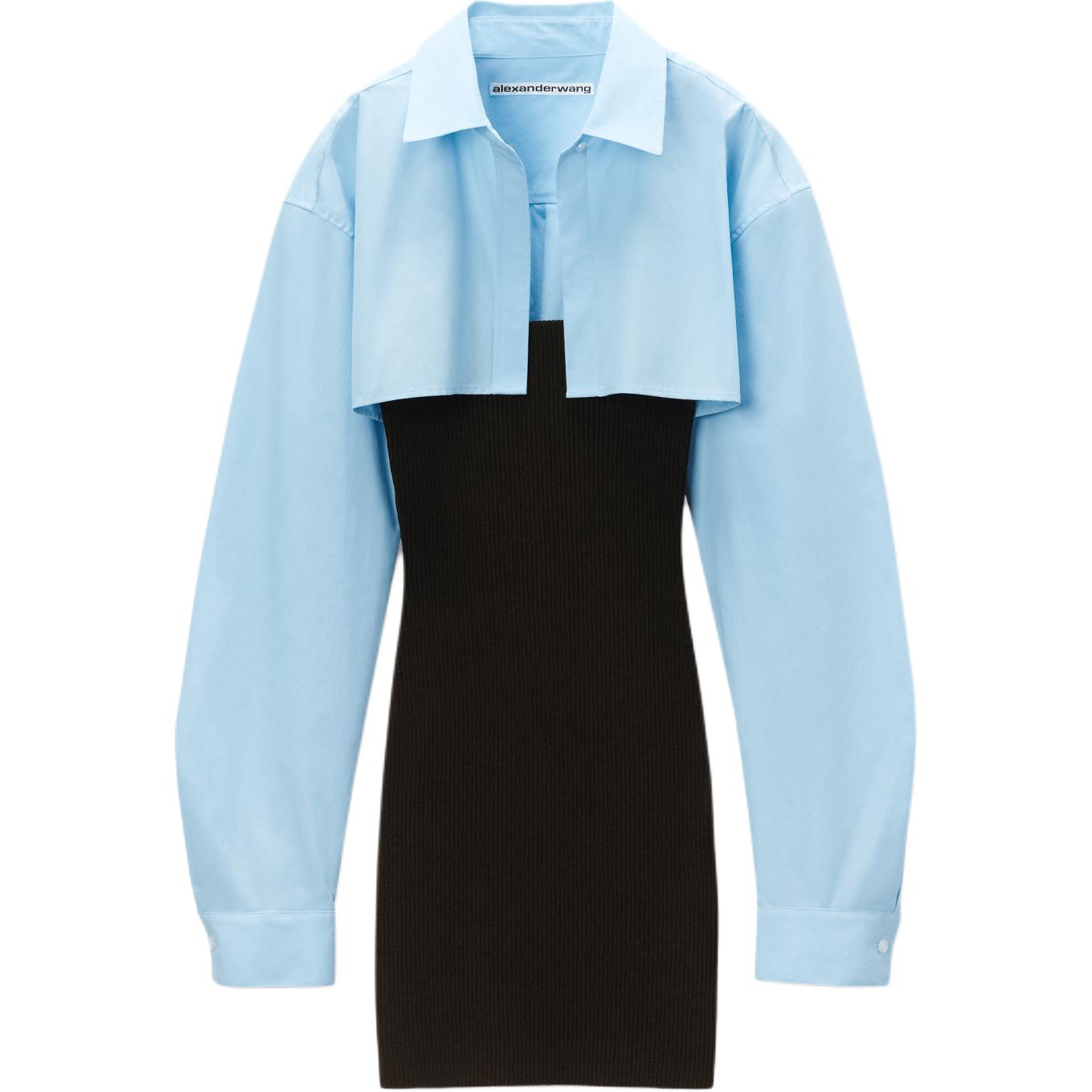(Women) Alexander Wang FW24  Blue/Black Ribbed Crop Top and Mini Dress Shirt Set 1KC3246062986