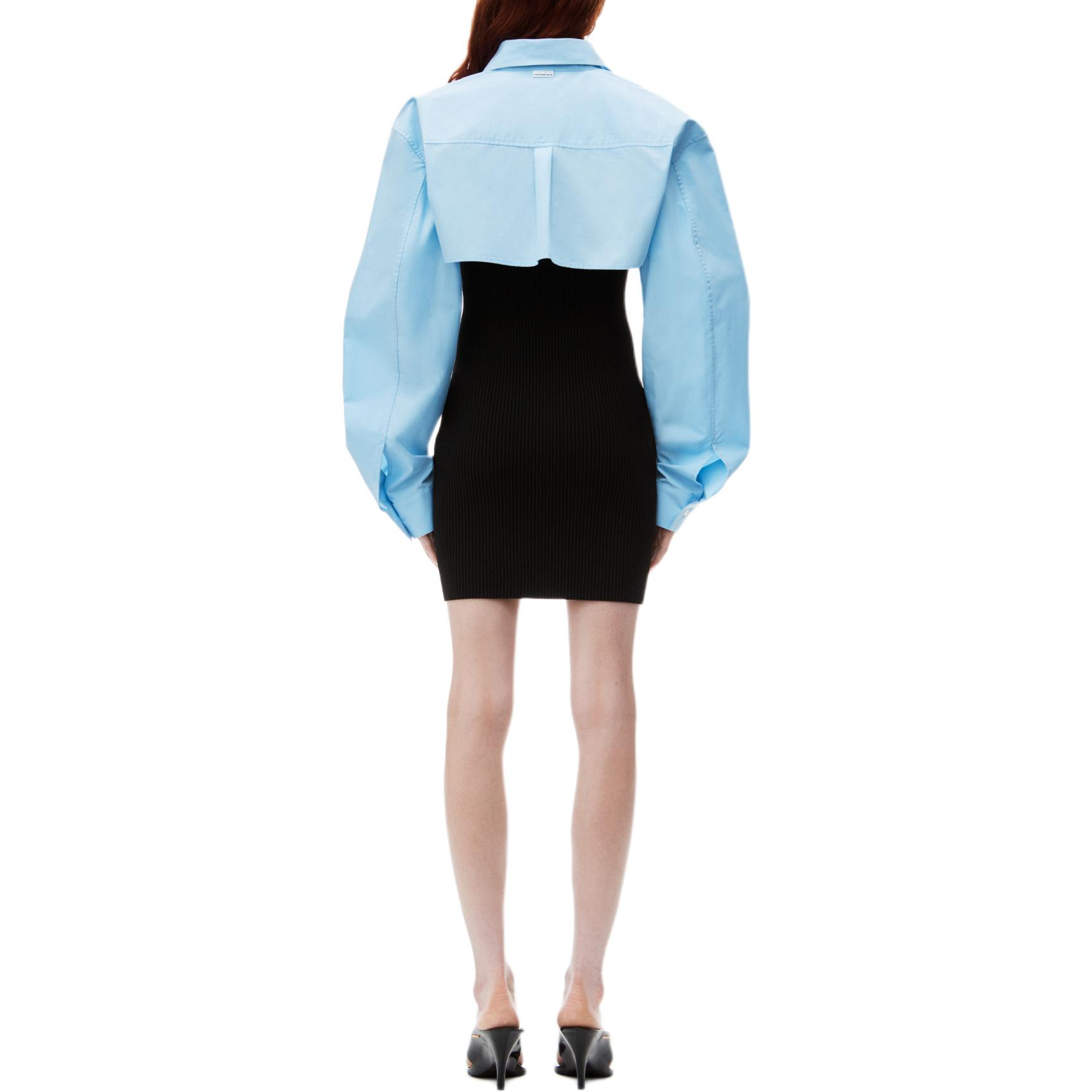 (Women) Alexander Wang FW24  Blue/Black Ribbed Crop Top and Mini Dress Shirt Set 1KC3246062986 圖 4