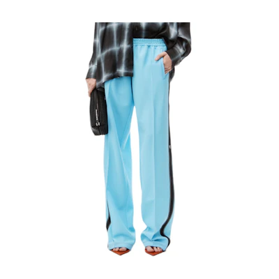 (Women) Alexander Wang FW24 Blue Knit Track Pants with Logo Stripes. 4CC3244390451B