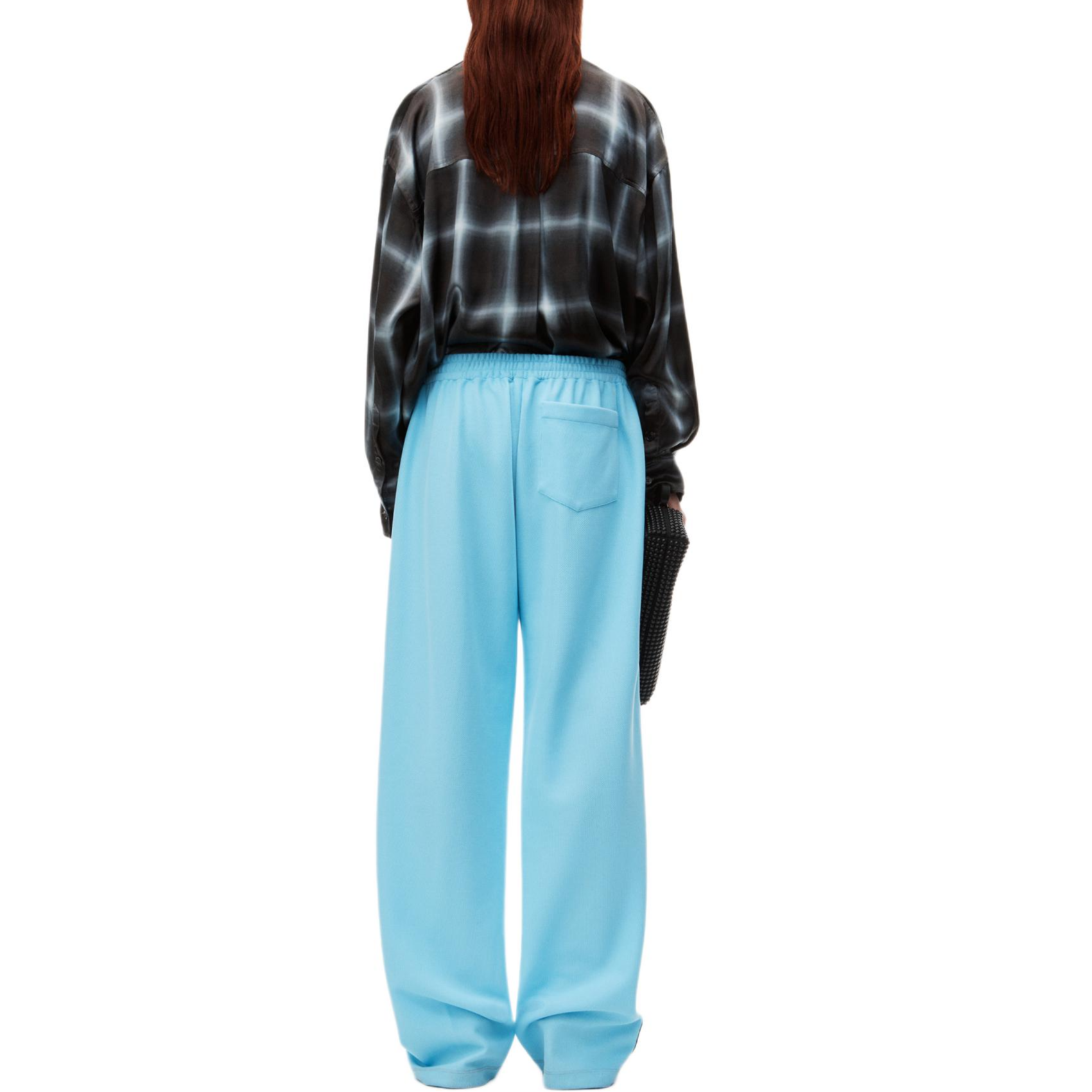 Lookbook (Women) Alexander Wang FW24  Blue Knit Track Pants with Logo Stripes. 4CC3244390451B