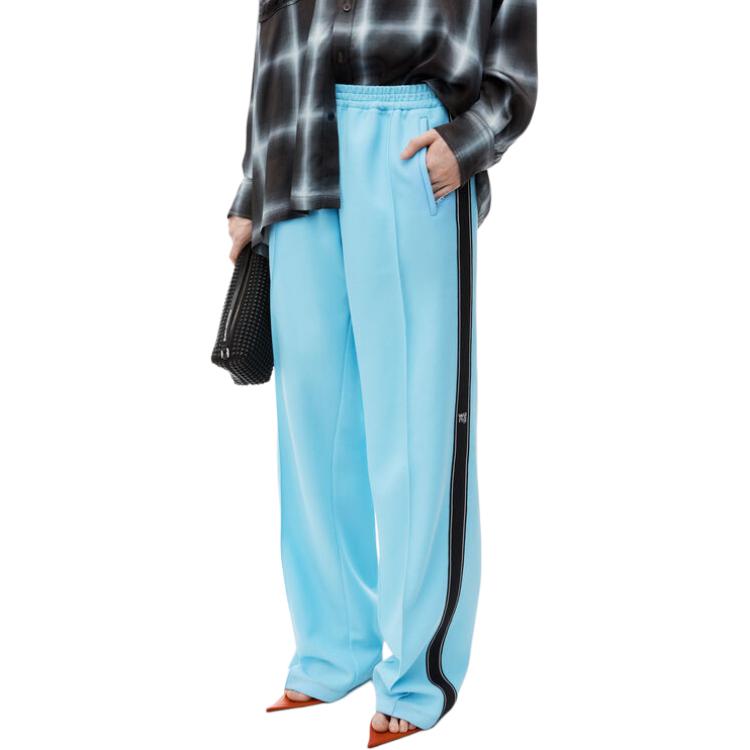Shop (Women) Alexander Wang FW24  Blue Knit Track Pants with Logo Stripes. 4CC3244390451B