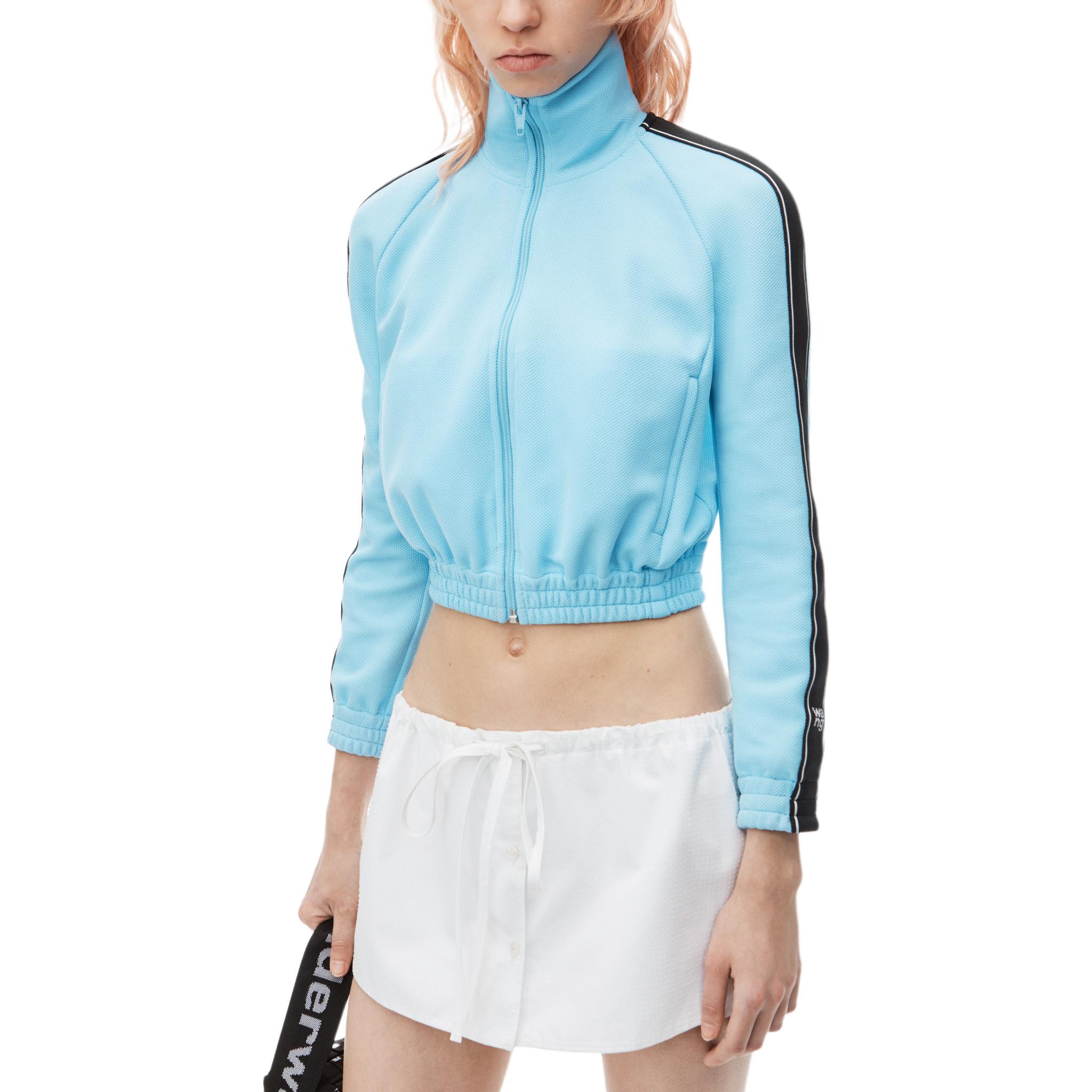 Purchase (Women) Alexander Wang FW24  Blue Letter Logo High Neck Loose Fit Jacket 4CC3242091451B