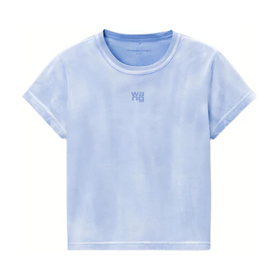 (Women) Alexander Wang FW24 Blue Logo Crewneck Cotton Knit Slim Fit T-Shirt. 4CC3241521450B