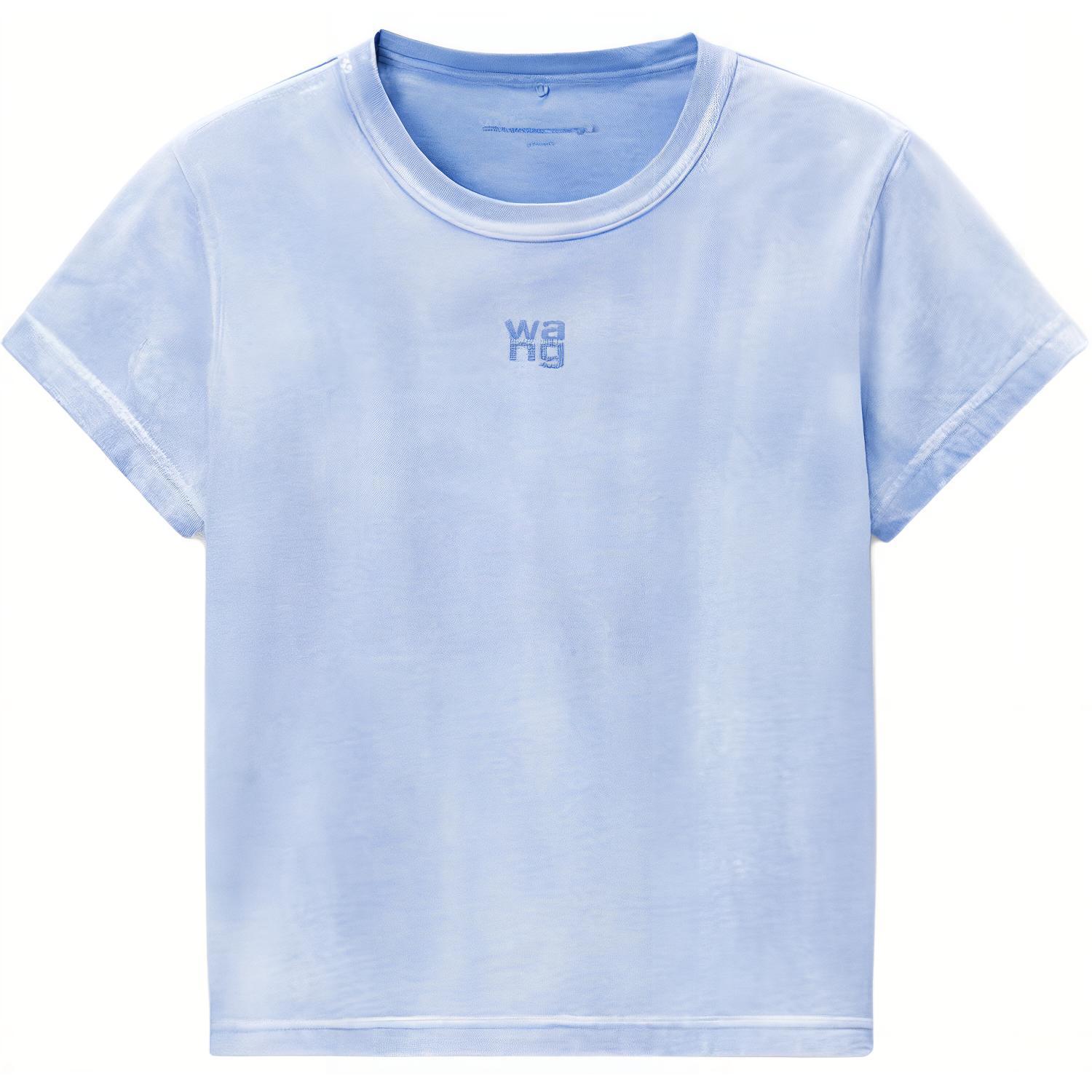 Order (Women) Alexander Wang FW24  Blue Logo Crewneck Cotton Knit Slim Fit T-Shirt. 4CC3241521450B